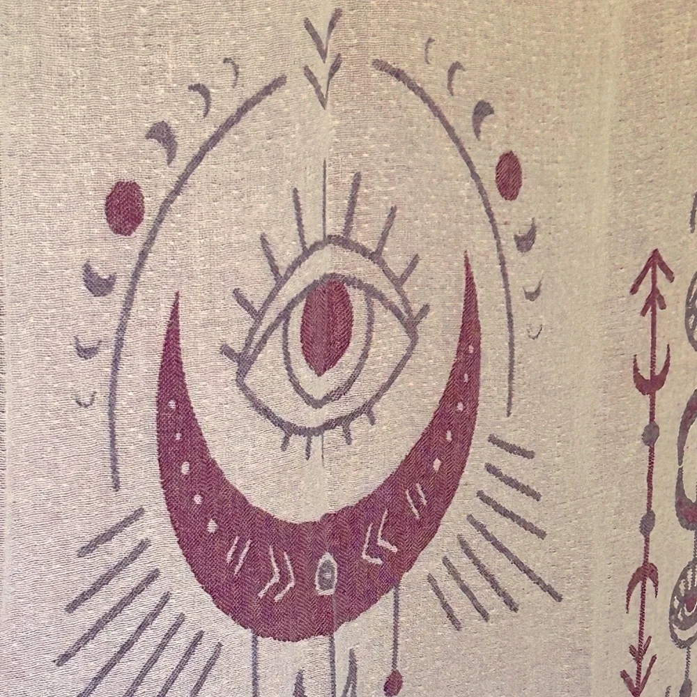 Purple Tapestry Curtain Blanket Towel Purple Bohemian Design Moon + Stars NEW
